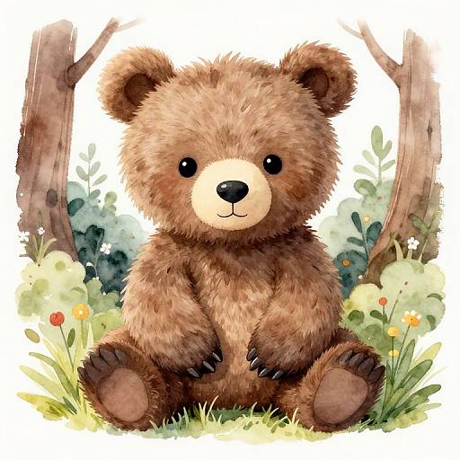 Adorable Watercolor Bear in Forest