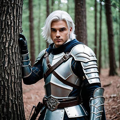 Male Cosplayer in Armor in Forest
