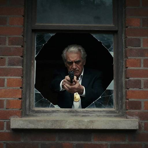 An Intense Old Man Aiming a Gun