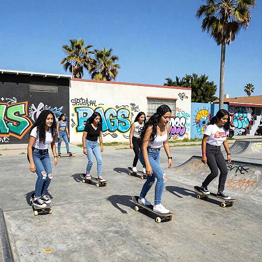 Youthful Chicanas Skateboarding Vibes