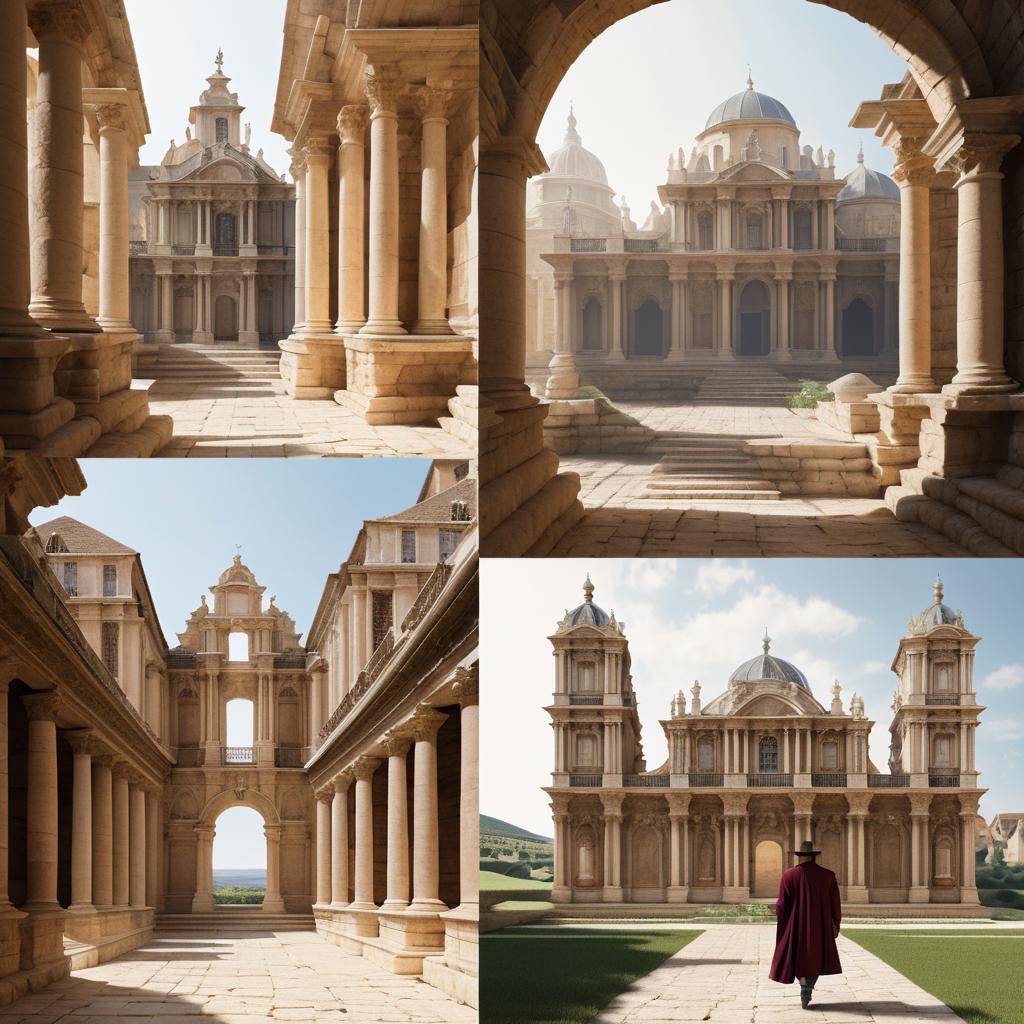 Baroque Scholar Amidst Ancient Stone Structures