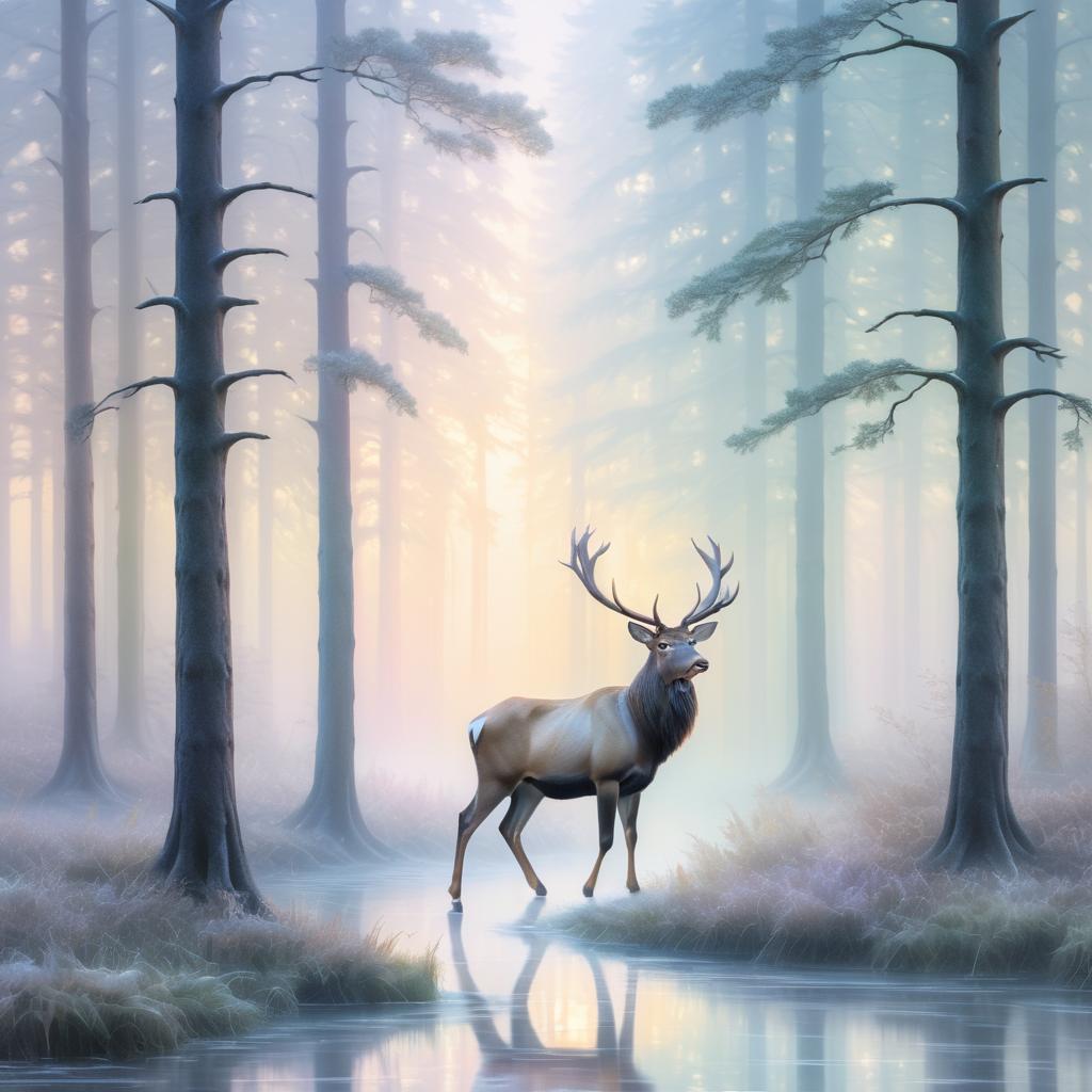 Majestic Stag in Misty Dawn Forest