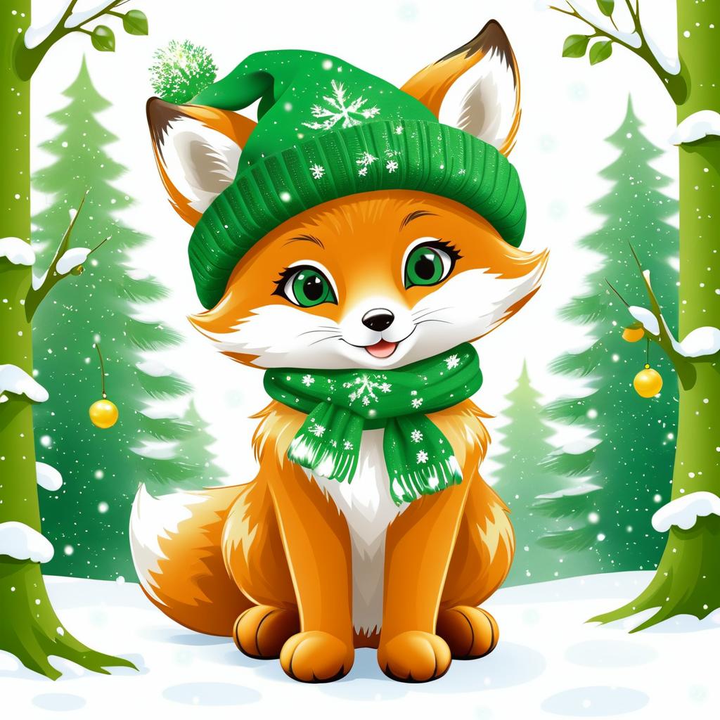 Adorable Baby Fox in Retro Style