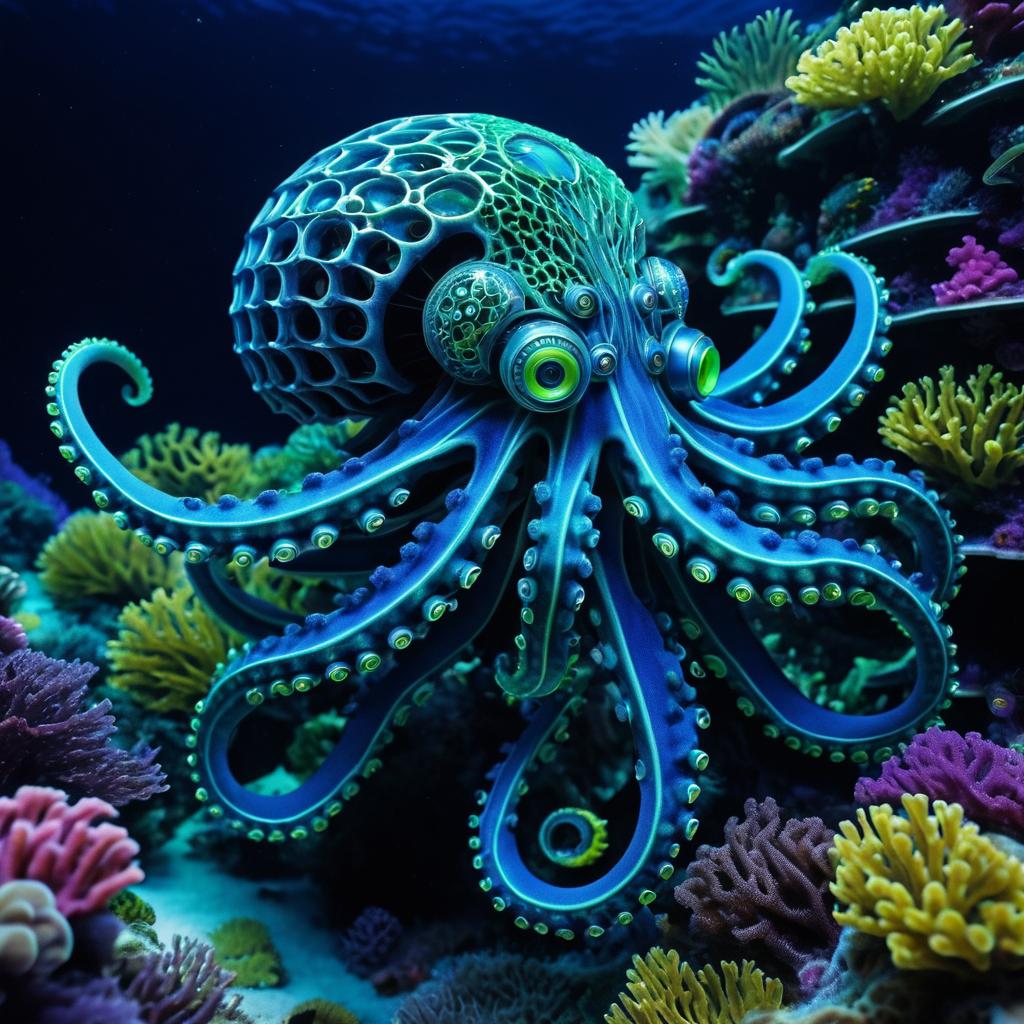 Robotic Octopus in a Colorful Deep Sea