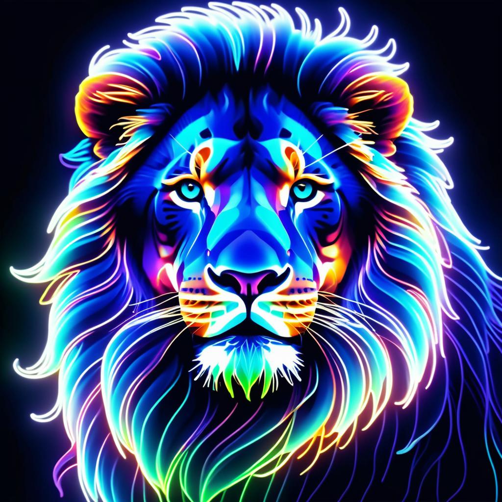 Majestic Lion X-Ray Art with Neon Glow