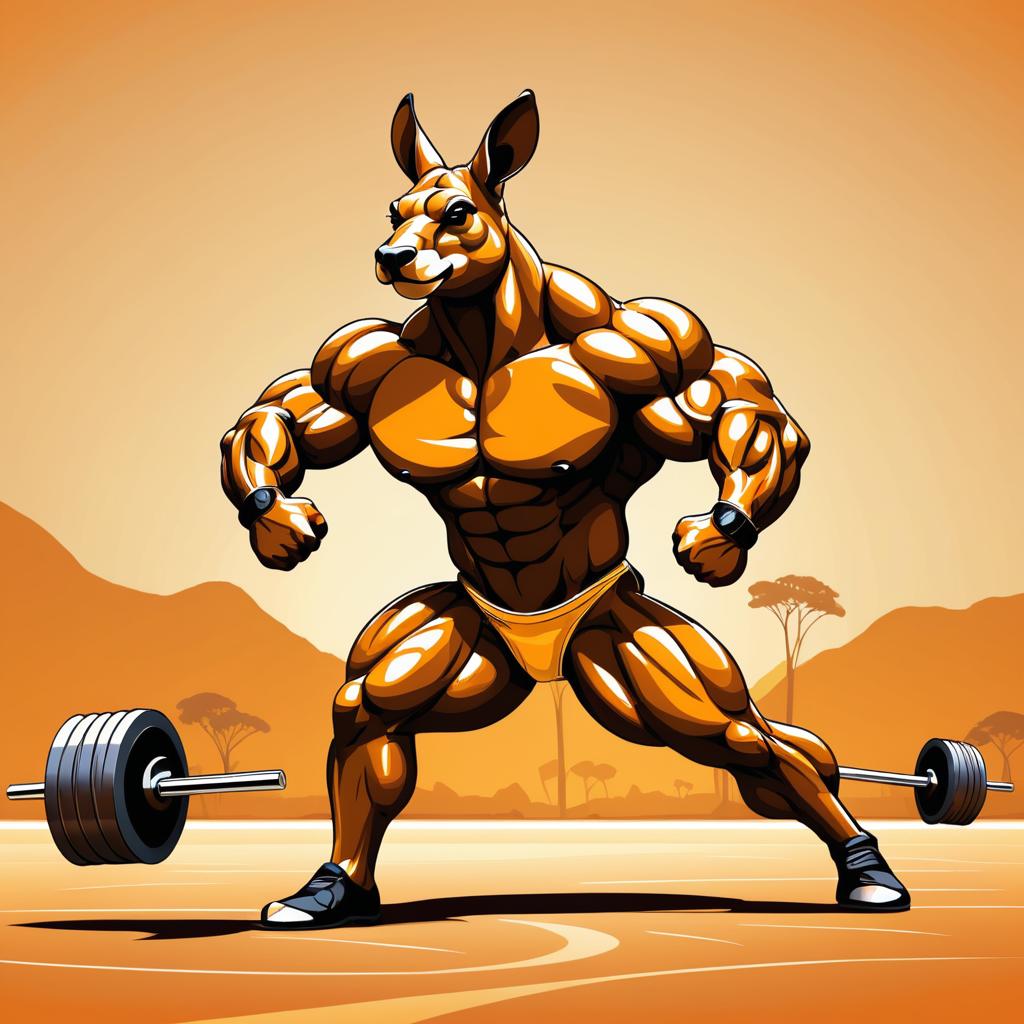 Buff Kangaroo Bodybuilder in Outback Training