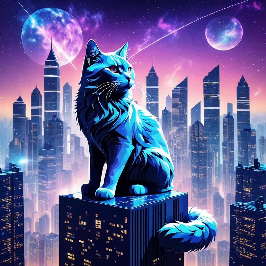 Giant Cat Over City Skyline Fantasy