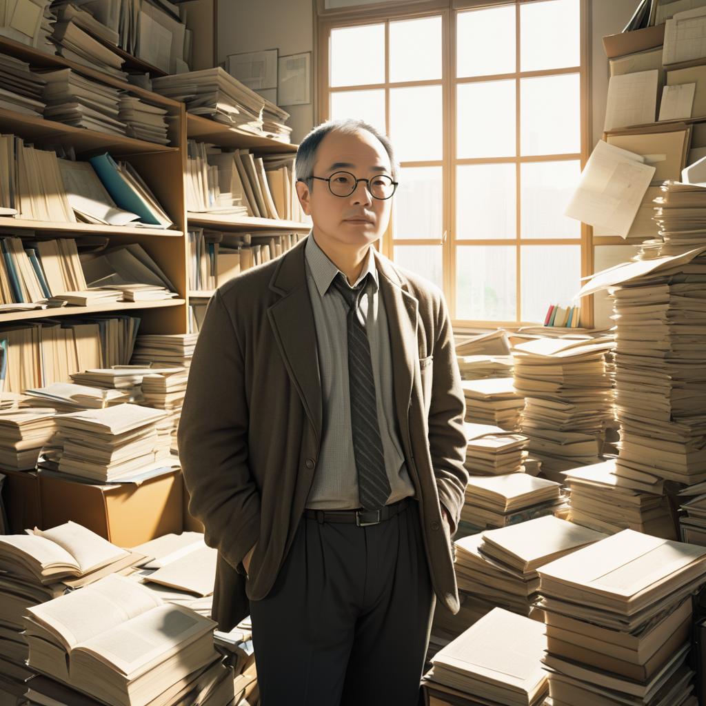 Melancholic Teacher in Cluttered Classroom