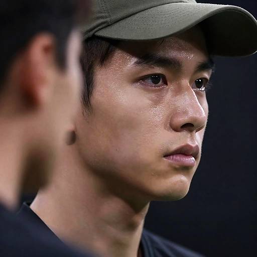 Intense Close-Up of Young Man in Cap