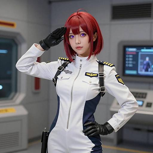 Red-Haired Pilot Saluting Indoors