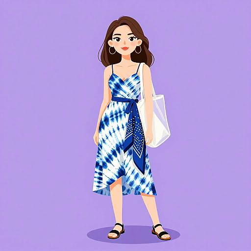 Woman in Blue Tie-Dye Summer Dress