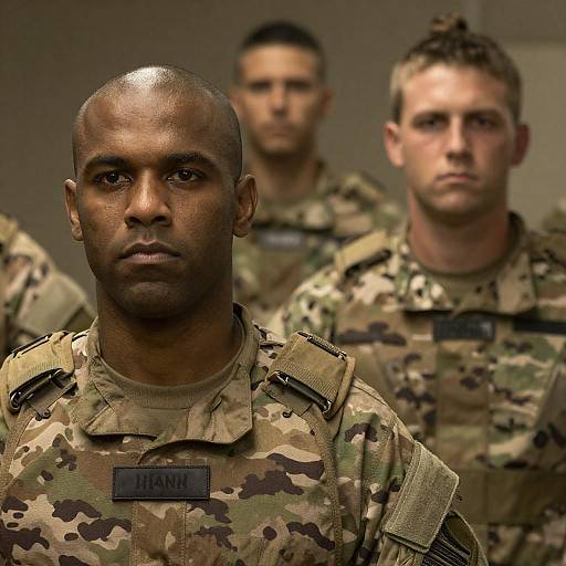 Intense Portrait of Three Soldiers in Camouflage