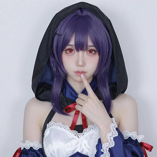 Young Woman in Purple Cosplay Costume