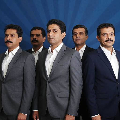 Men in Suits Against Radial Blue Background