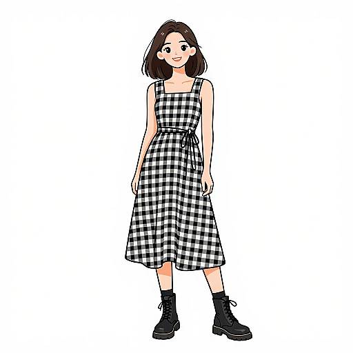 Smiling Woman in Retro Gingham Dress