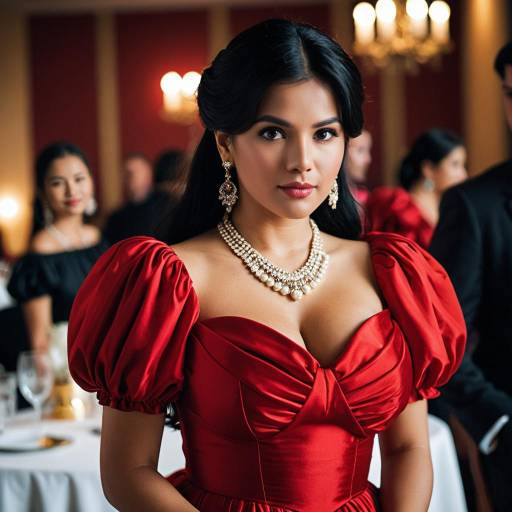 Elegant Woman in Red Dress with Jewelry