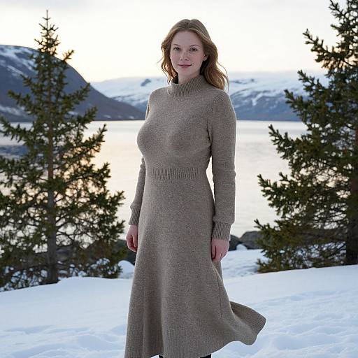 Nordic Woman in Wool Dress by Fjord