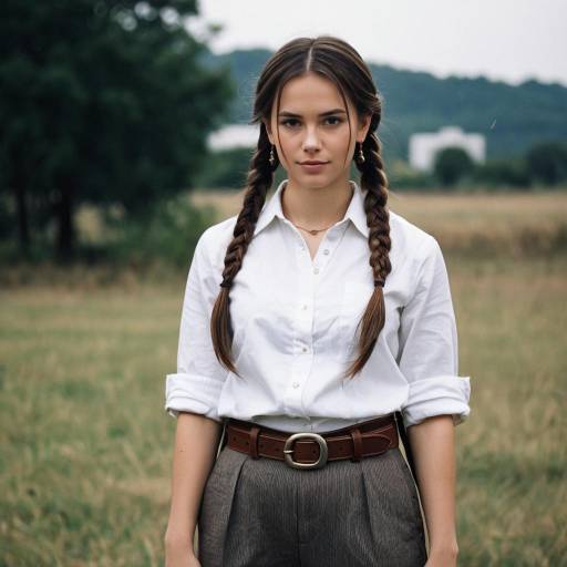 Young Woman with Twin Braids Outdoors
