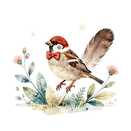 Petite Sparrow on Feather Quill