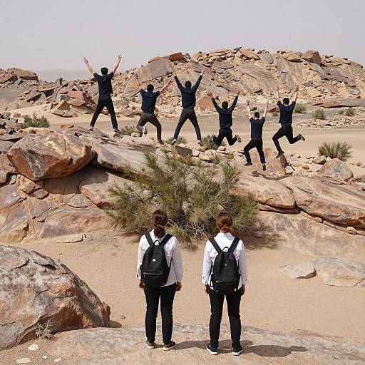 Energetic Jumpers in Desert Landscape