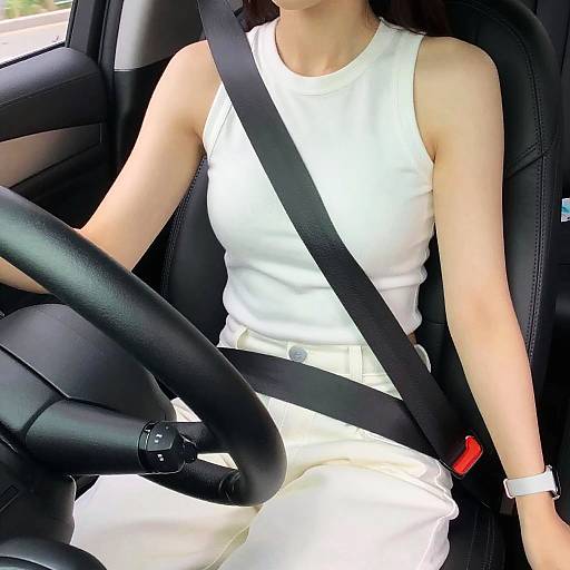 Woman Wearing Seatbelt Driving Car