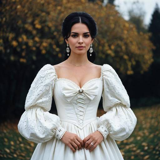 Woman in White Puffy Sleeve Cotton Gown Outdoors