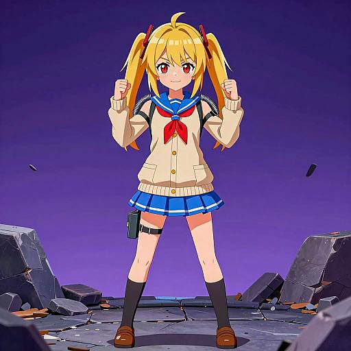 Anime Girl in School Uniform with Metal Accessories