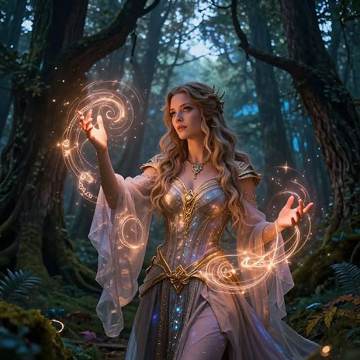 Mystical Sorceress with Glowing Magic Runes