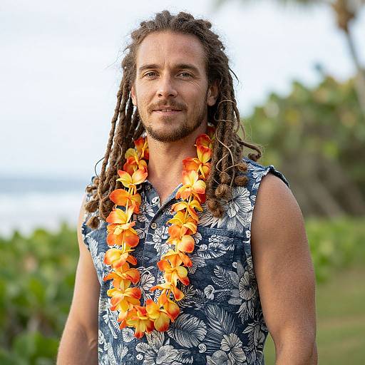 Man with Dreadlocks and Floral Shirt