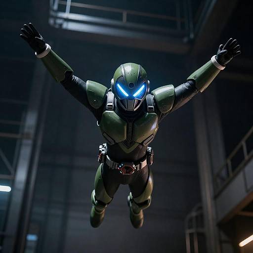 Falling Futuristic Armored Figure in Action