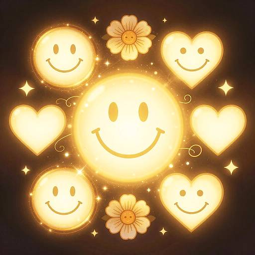 Glowing Happiness Symbols with Flowers