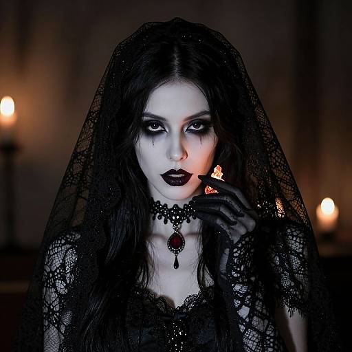 Gothic Woman with Glowing Pendant