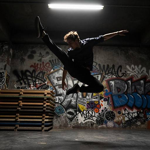 Dynamic Male Dancer Mid-Leap Action