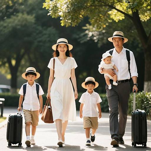 Family Stroll in Sunlit Park