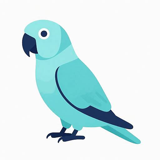Digital illustration of a stylized, light blue cockatoo with dark blue beak, wings, and tail, standing against a plain white background.