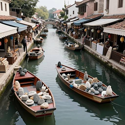 Dreamlike Canal Market with Sculpted Pebbles
