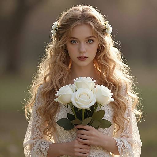 Ethereal Blonde Beauty with Roses