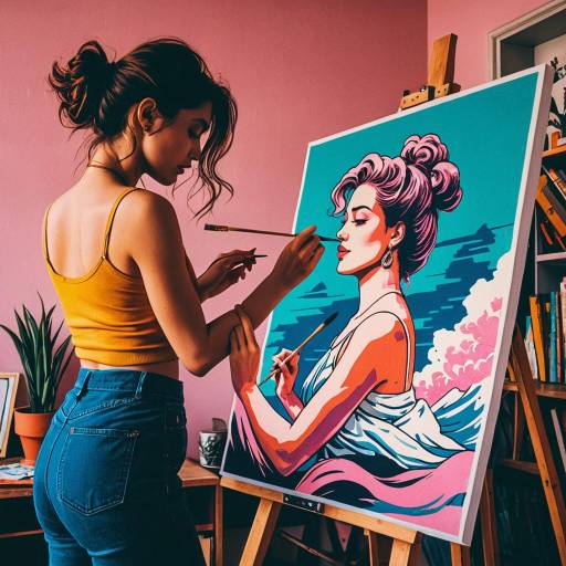 Artist Painting a Vaporwave Style Portrait