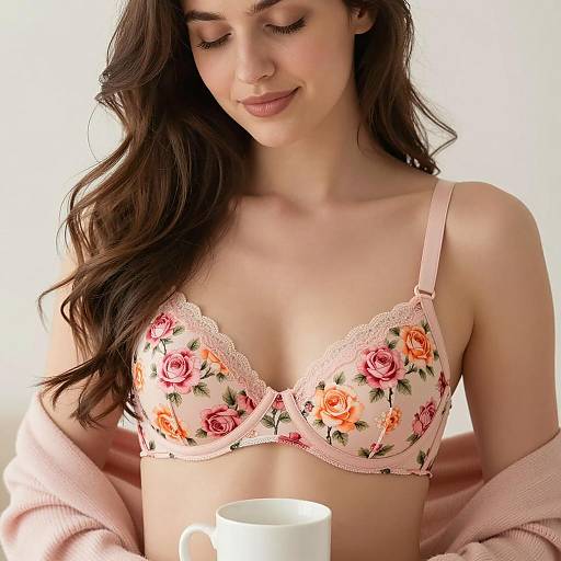 Serene Woman in Floral Bra Portrait