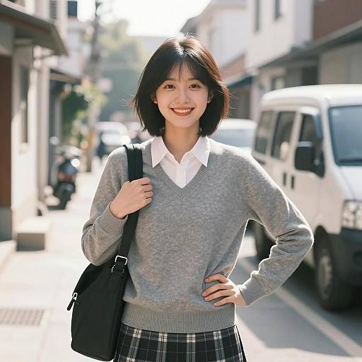 Young Asian Woman Smiling on Street