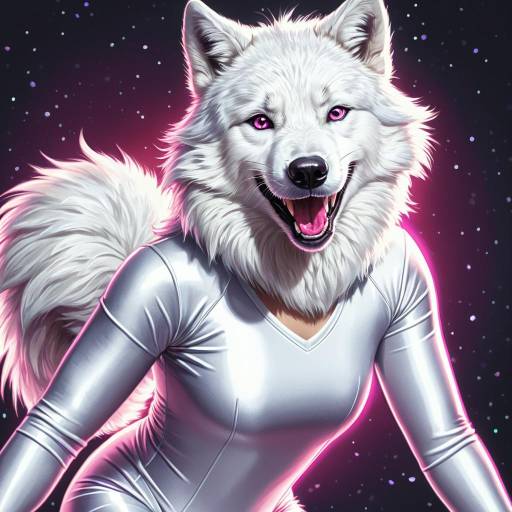 Smiling White Wolf in Gymnastic Spandex Bodysuit Smiling White Wolf in Gymnastic Spandex Bodysuit