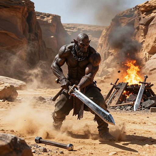 Troll Blacksmith Forging Obsidian Greatsword