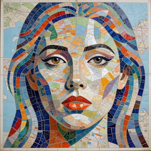 Colorful Mosaic Map Woman Portrait