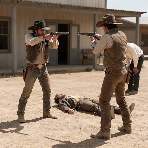 Western Gun Duel with Unconscious Man