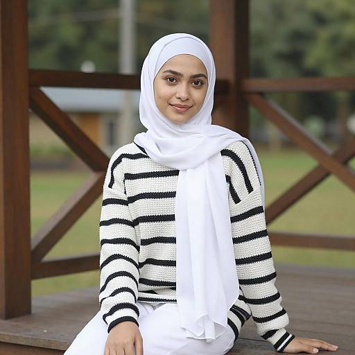Young Woman in White Hijab Sitting