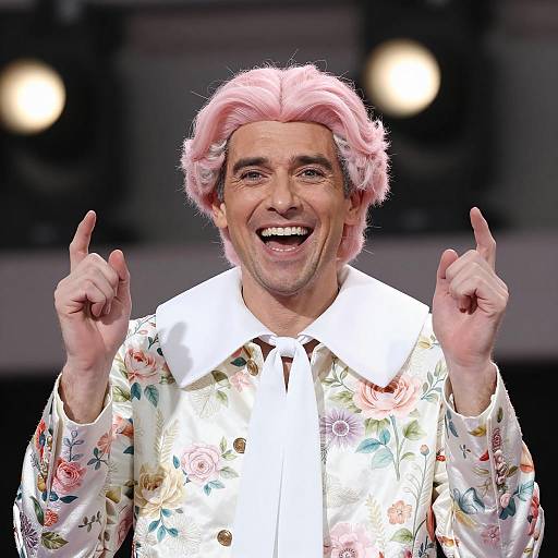 Playful Man in Floral Fashion Statement