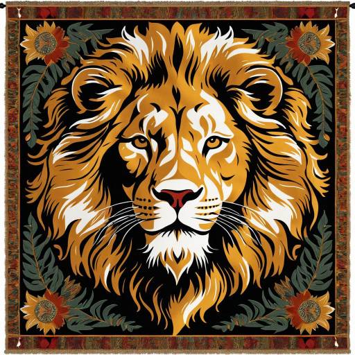 Detailed Polyptych Lion Wall Tapestry