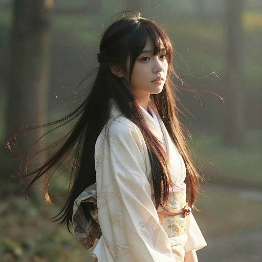 Realistic Anime Girl in Misty Forest