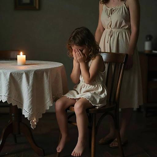 Child in Dark Room with Candle