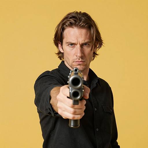 Serious Man Pointing Gun